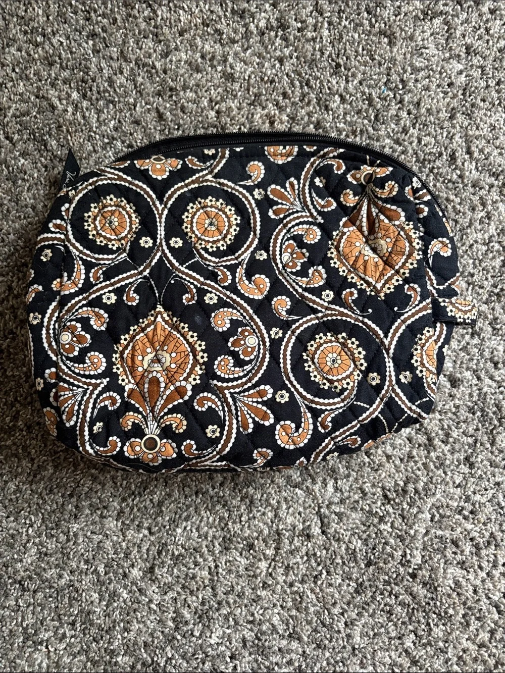 Quilted Floral Large Cosmetic Pouch in Black and Tan